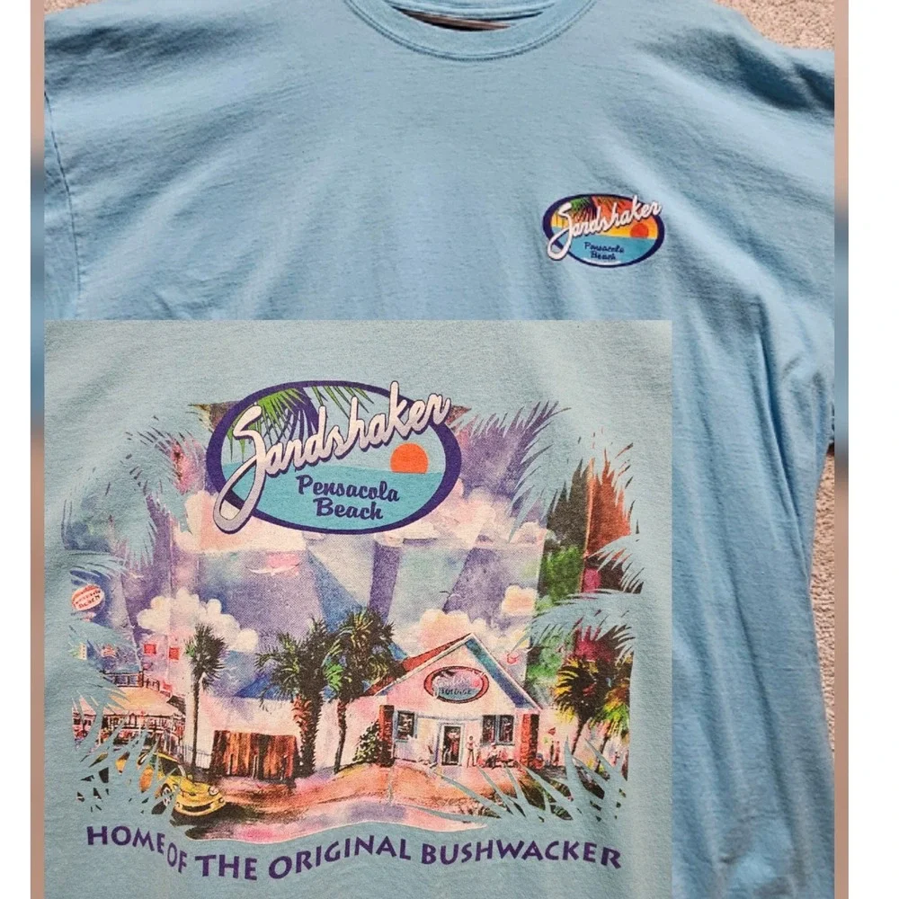 Sandshaker TShirt Original Bushwacker Gildan Mens 3XL Light Blue Pensacola Beach - Picture 1 of 8